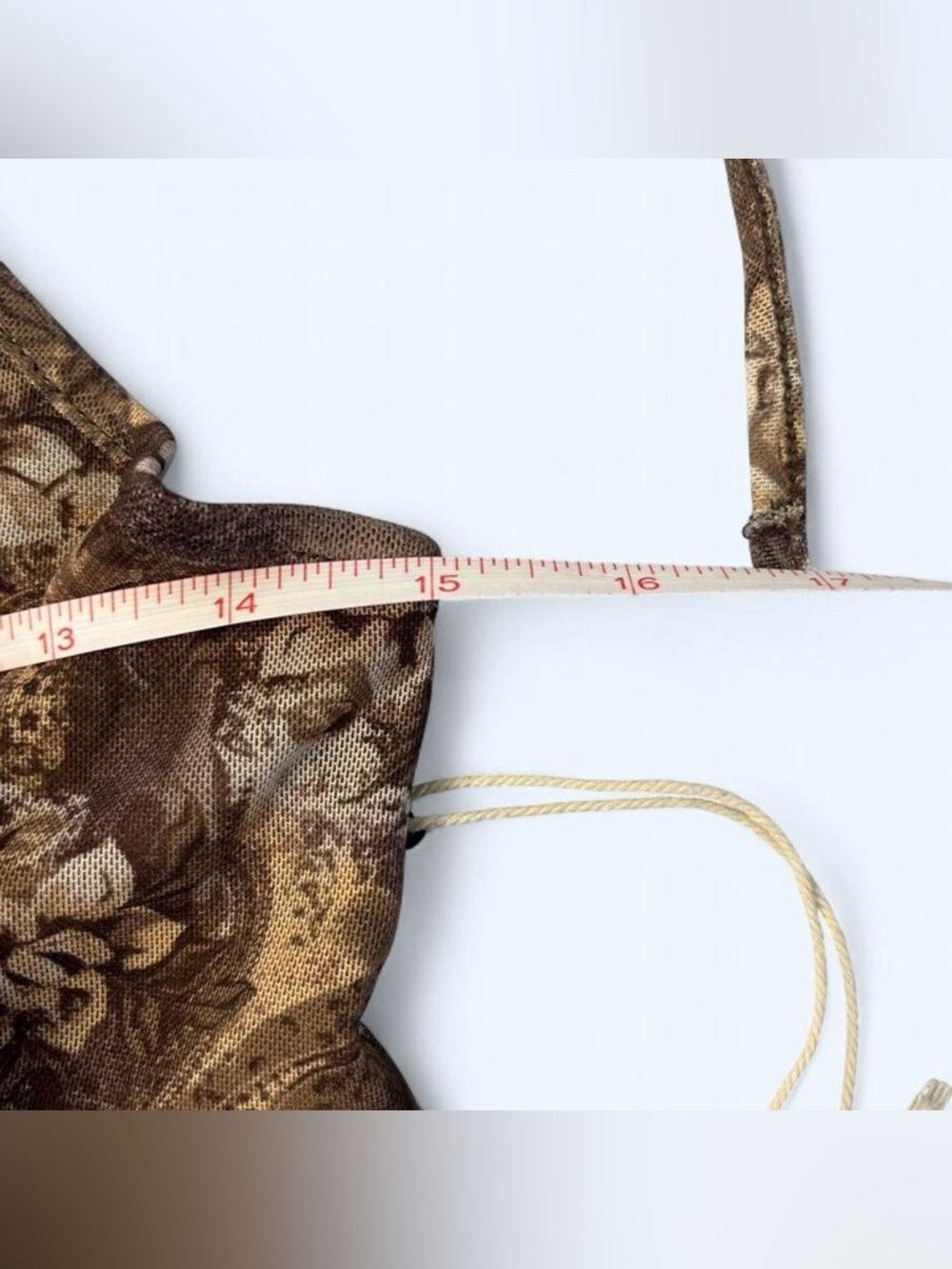 Brown Sheer Floral Print Asymmetrical Hem Cropped Halter Top by West of Melrose - Picture 6 of 8
